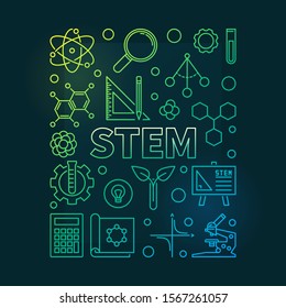 STEM vector concept colorful illustration in outline style on dark background