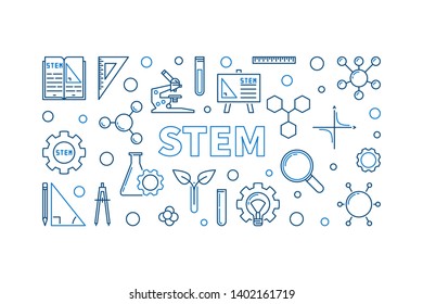 STEM vector concept outline horizontal illustration or banner on white background 