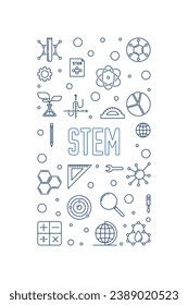STEM vector thin line vertical minimal blue banner. Science concept linear illustration