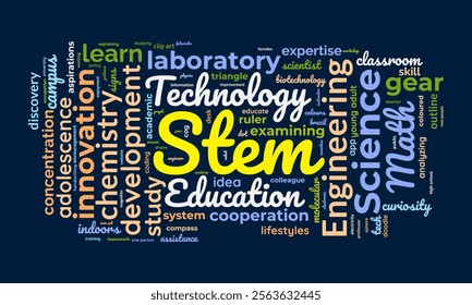 Stem word cloud template. Science,Technology,Engineering, Math concept vector tagcloud background.