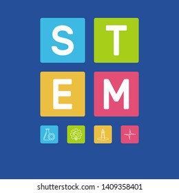 STEM word with icons vector concept illustration on blue background
