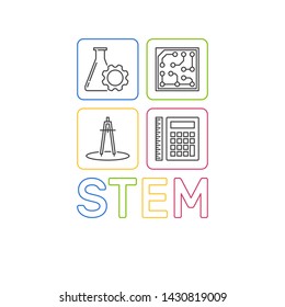 STEM word with icons vector modern outline colored illustration