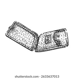 Caja de cerillas sin tallo dibujado a mano. Champán de cristal, vaso de flauta, vaso de cerilla sin tallo de Burdeos Boceto de Vector de caja de cerillas aislada Ilustración negra