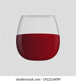 Vidrio sin cáscara con vino tinto. Fondo transparente. Vector clipart.