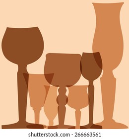 .Stemware. Wine glasses in sketch style. Vintage glass illustration