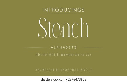 Stench Elegant lujo de lujo abanico de letras del logo de la moda de boda abstracta. Tipos de letra urbanos clásicos mínimos para logotipo, marca, etc. Tipografía tipo mayúsculas minúsculas y número. ilustración vectorial