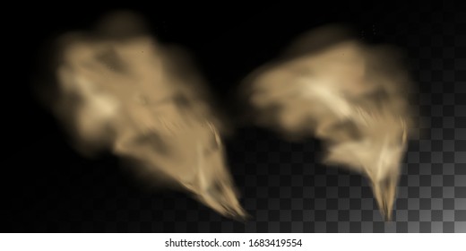 Stench smog, cigarette smoke, cloud of dust, smell smog tornado. Dust cloud with particles. Realistic vector isolated on background air with dirt.
