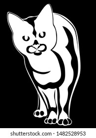 Stencil of abstract cat, black vector hand drawing on the white background