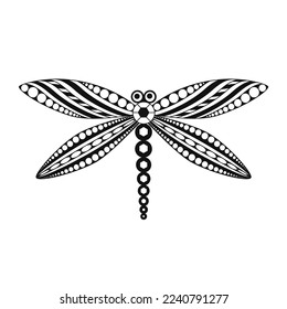 Stencil abstract clip art dragonfly. Insect ink sketch for print or cut out isolated vector illustration. Decorated beautiful moth