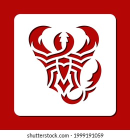 Stencil with an abstract scorpion. Schematic linear image of a scorpion for a logo, sign, wall decoration. Vector template for plotter laser cutting of paper, wood carving, metal engraving, cnc.