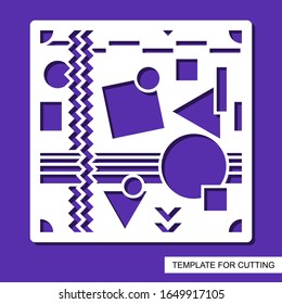 Stencil. Abstract seamless background with geometric patterns. Figures of circles, squares, triangles and lines. Template for laser cut, wood carving, paper cutting and printing. Vector illustration.