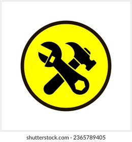 Stencil adjustable wrench hammer icon isolated Yellow button Vector stock illustration EPS 10