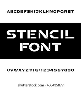 Stencil alphabet font. Modern type letters and numbers. Vector typeface for your design.