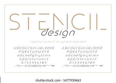 Stencil alphabet and font. Vector abc, numbers and letters