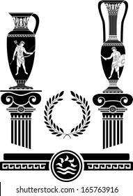 stencil of ancient columns and jugs. vector illustration