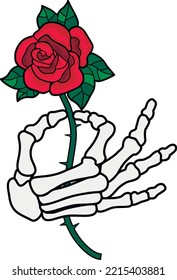 stencil, arm of skeleton with rose, grunge vintage design t shirts