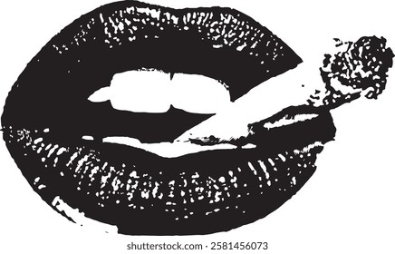 stencil art style illustration of a woman's lips smoking