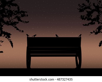 Stencil bench against the backdrop of a starry night sky Design for card. Vector