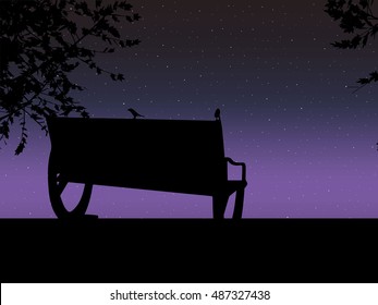 Stencil bench against the backdrop of a starry night sky Design for card. Vector
