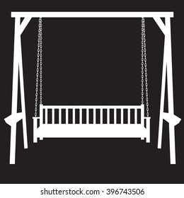 stencil bench swing suspended on chains on a black background