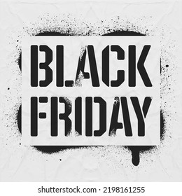 Inscripción a la venta de Stencil Black Friday. Grafiti negro sobre fondo de papel blanco. Arte callejero de diseño de vectores