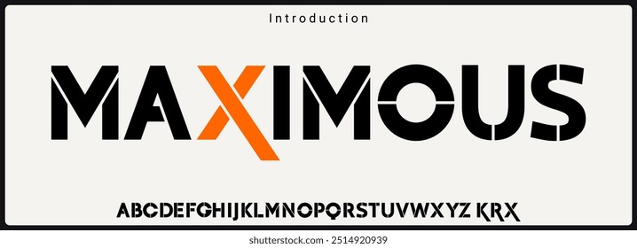 Fonte de vetor de negrito de estêncil.  Fontes alfabeto de estilo urbano tipografia para moda, esporte, tecnologia, digital, filme, design de logotipo, ilustração vetorial