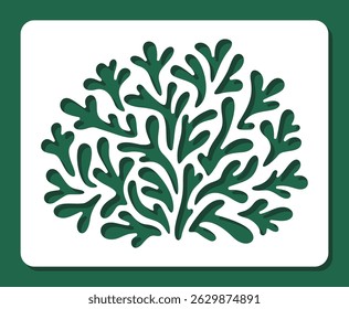 Stencil bush. Template for drawing a round plant with branches, leaves. Theme nature. Layout for plotter laser cutting of paper, fretwork, wood carving, metal engraving, cnc. Vector illustration.