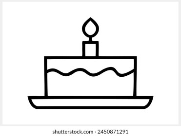 Stencil cake icon isolated. Doodle cake for birthday celebration with candle. Vector stock illustration. EPS 10