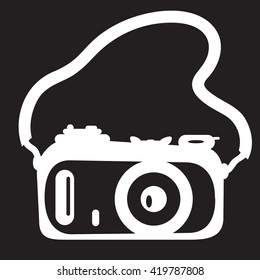 stencil camera with a strap on black background
