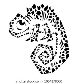 stencil chameleon black-white small standingin profile
