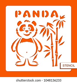 Stencil for children. Panda and bamboo. Template for laser cutting, wood carving, paper cut and printing. Vector illustration.