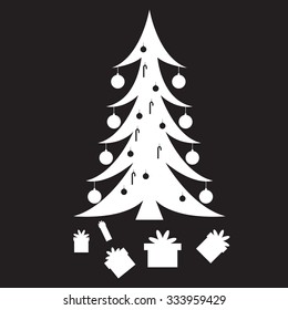 Stencil Christmas tree with gifts without color