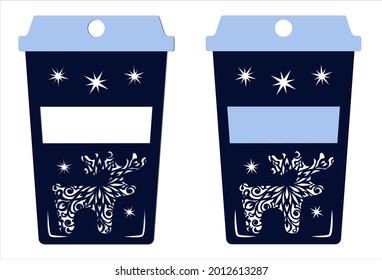 Stencil of Coffee cups with fishnet deer. Files to cut