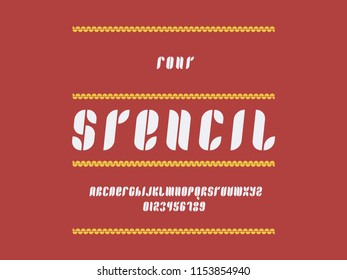 Stencil cursive font. Vector alphabet letters and numbers. Typeface design. 