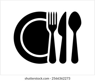 Stencil cutlery fork spoon knife plate icon isolated Food clipart Vector stock illustration