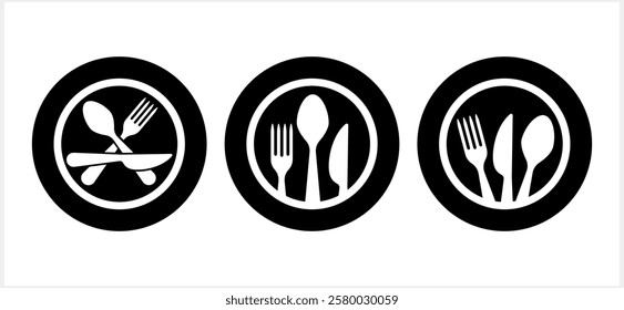 Stencil cutlery fork spoon knife plate icon isolated Food stencil clipart Vector stock illustration