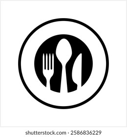 Stencil cutlery fork spoon knife plate icon isolated Food stencil clipart Vector stock illustration