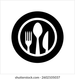 Stencil cutlery fork spoon knife plate icon isolated Food clipart Vector stock illustration