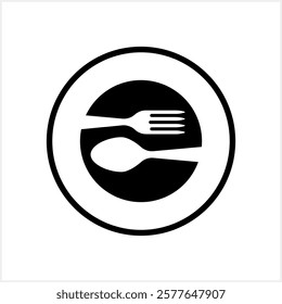 Stencil cutlery fork spoon plate icon isolated Food clipart Vector stock illustration