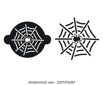 Stencil for decorating confectionery for Halloween with a cobweb and a spider. Silhouette of a spider in the web