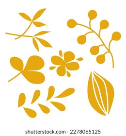 Bleistiftzeichnung von Blumen und Pflanzen. Vektorbotanische Elemente. Goldene Wiesenblumen handgefertigt. Abstrakte moderne botanische Silhouetten.