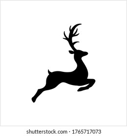 Stencil elk isolated on white. Template logo design. Black silhouette. Christmas symbol. Vector stock illustration. EPS 10