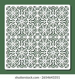 Plantilla con patrón abstracto floral. Panel cuadrado, enrejado de encaje, pantalla, barandilla con flores abstractas, patrón indio. Plantilla para plotter láser de corte de papel, talla de madera, grabado de metal, cnc
