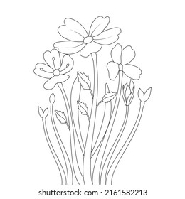 stencil flower doodle coloring page of print template in silhouette graphic line art