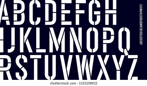 Fuente de la galería de símbolos. Alfabeto condensado blanco y negro y fuente de línea. Letras de la línea de la galería de símbolos mayúscula en negrita condensadas. Tipo, letra tipográfica, letra latina de línea dibujada a mano. Ilustración vectorial
