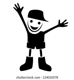 Stencil fun boy happily raised his hands