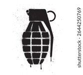 Stencil Graffiti of Black and White Hand Grenade with Paint Drips.