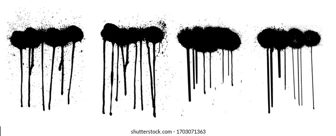 Stencil Graffiti Spray Isolated On White Background With Black Splashes With Flowing Lines Of Paint. Street Art Collection, Spray Template. Vector Illustration