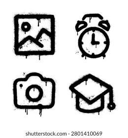 Stencil graffiti spray paint icons gallery image alarm clock camera and graduation cap