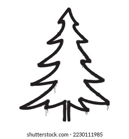 Stencil graffiti spruce tree with  black spray paint 